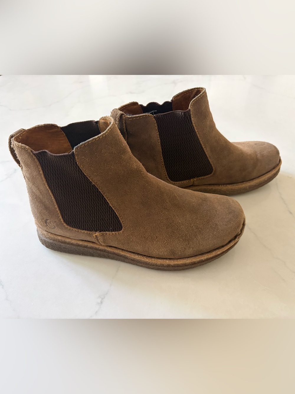 Born Faline Brown Suede Chelsea Ankle Boots